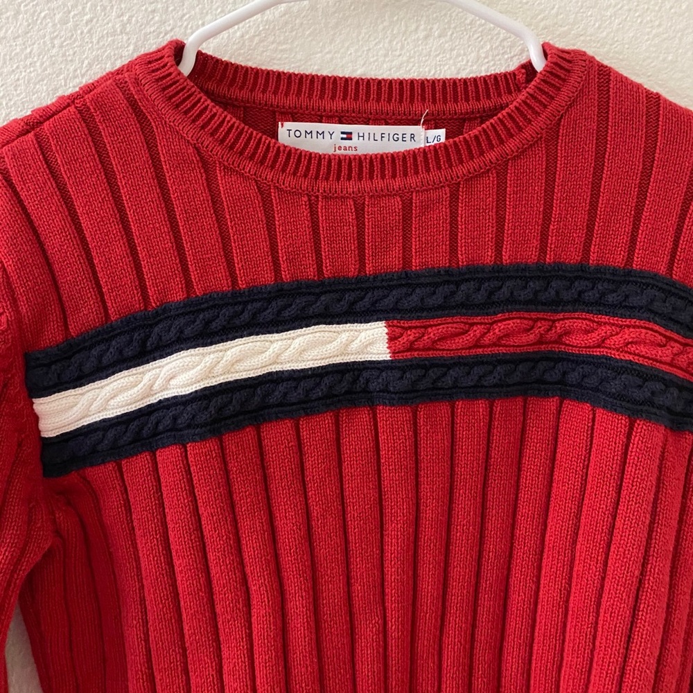 Tommy Hilfiger Red Long Sleeve Knit Sweater - Picture 3 of 7